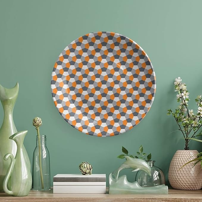 Ceramic Plates, Abstract Decorative Ceramic Plates, Modern Style Mosaic Tile with Hexagonal Shapes, 10 Inch, Household Plates Decorative, Grey Charcoal Grey Orange