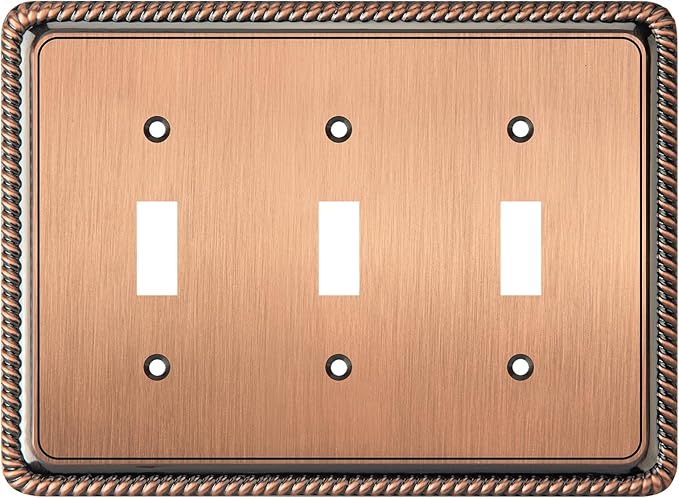 Henne Bery Rope Edge Decorative Wall Plate Switch Plate Outlet Cover (Triple Toggle, Antique Copper)
