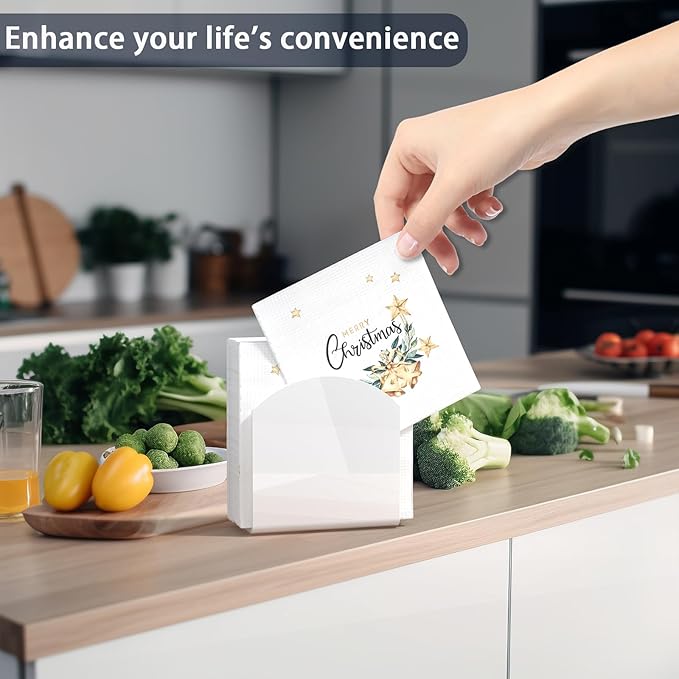 SILUT 2 Pack Napkin Holder for Table, Acrylic Napkins Holder, Napkin Dispenser for Kitchen Table, Cocktail Napkin Holder for Bar, Banquet, Restaurant, Freestanding Napkins Holder - White