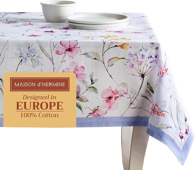 Maison d' Hermine Table Cloth Rectangle Table 100% Cotton 60 x 120 Inches Tablecloth Reusable Decorative for Dining Room Farmhouse Home Valentines Day Decorations Spring Summer - Summer Floral
