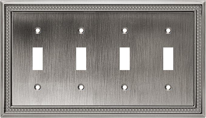 Henne Bery Sunken Pearls Heavy Duty Decorative Wall Plate Switch Plate Outlet Cover (Quad Toggle, Heirloom Silver)