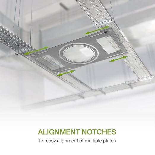 ASD New Construction Mounting Plate with Symmetric Round Hole - 8-10-12" Flat Steel Rough-in Wafer Light Bracket, LED Recessed Lighting Housing, 24 Pack