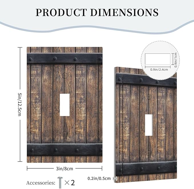 Decorative Light Switch Cover Rustic Barn Door Vintage Country Wood Board 1 Gang Wall Plate Cover Single Toggle Outlet Covers Switchplate Electrical Faceplate for Farmhouse Cabin Decor（2 Pack）