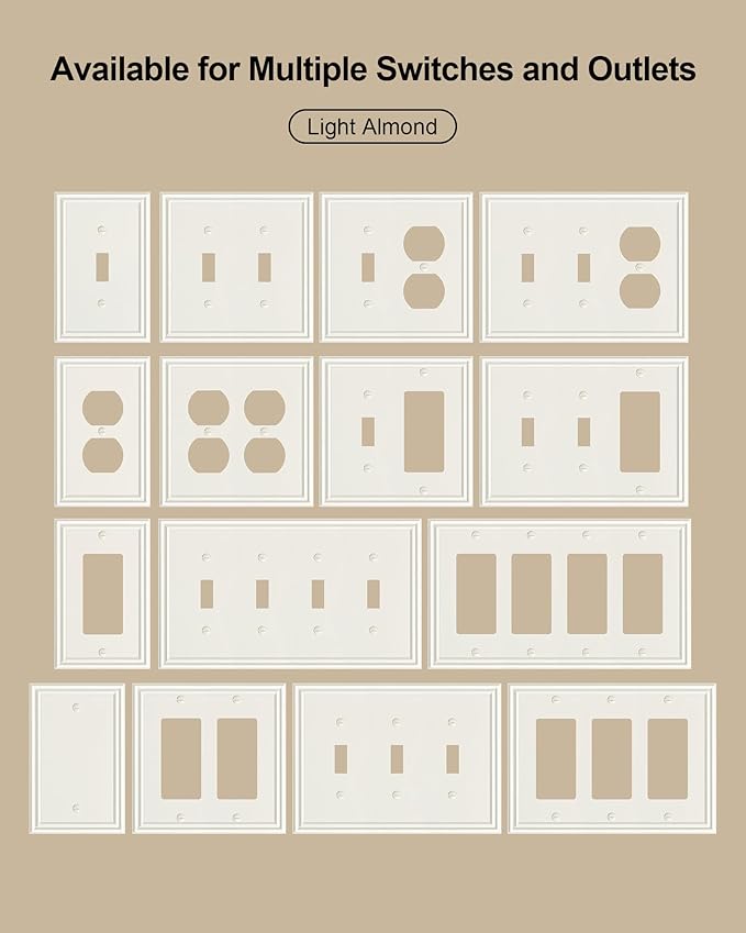 2-Pack Decorator Outlet Cover Plate, Light Almond Decorative Switch Plates and Outlet Covers, Durable Zinc Alloy Wall Plates for Electrical Outlets, Receptacle, GFCI Outlet, Dimmer Switch
