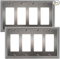 2-Pack Quad Decorator Outlet Cover Plate, Silver Pearls Decorative Switch Plates and Outlet Covers, Metal Wall Plates for Electrical Outlets, Receptacle, GFCI Outlet, Dimmer Switch