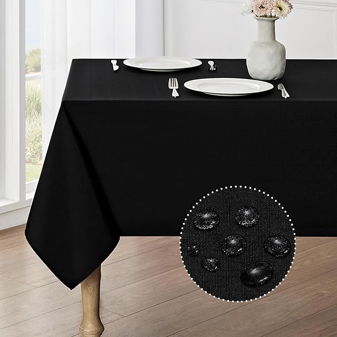 Rectangle Tablecloth Waterproof 60x84 inch Linen Textured Table Cloth Stain and Wrinkle Resistant Washable, Decorative Fabric Table Cover for Dining, Party and Camping, Black
