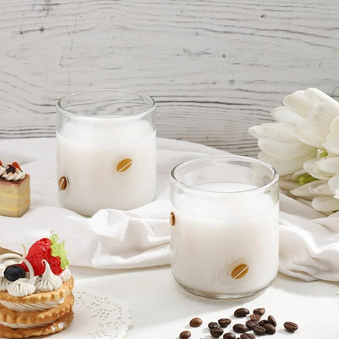 Icon Juice Glasses, 14oz Stemless Wine Drinking Juice Glass Cup for Valentine Party Supplies Gift(2 Pcs,Coffee Bean)