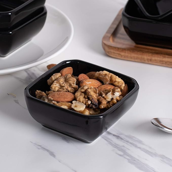 Delling Square Porcelain Ramekins - Oven Safe, Set of 6 Black, Perfect for Creme Brulee & Souffle