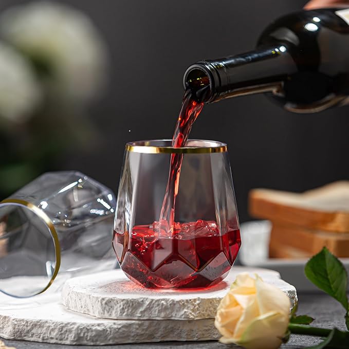 40 Pack Plastic Wine Glasses, 12Oz Origami Disposable Wine Glasses Unbreakable Clear Plastic Cocktail Glasses Recyclable Shatterproof Reusable Wine Cups