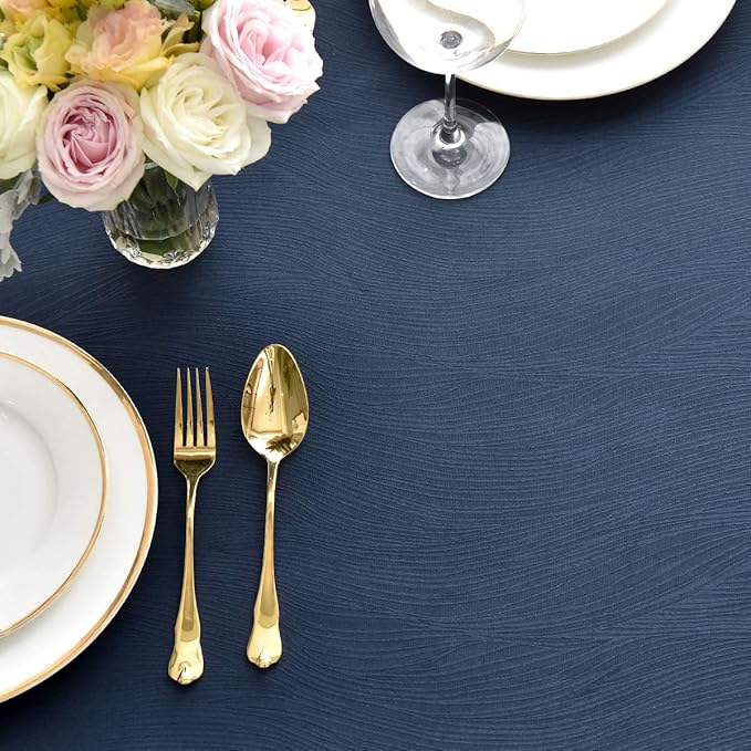 maxmill Jacquard Tablecloth Swirl Design Water Resistance Antiwrinkle Heavy Weight Soft Table Cloth for Buffet Banquet Parties Event Holiday Dinner Rectangle 60 x 84 Inch Navy Blue