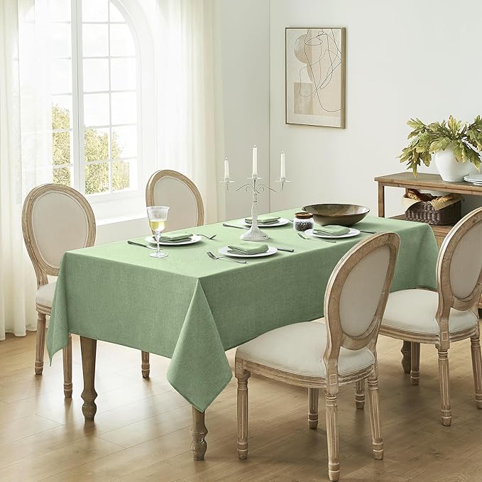 Softalker Rectangle Tablecloth 60 x 104 Inch Sage Green Spring Tablecloths Linen Textured Stain and Wrinkle Resistant Decorative Dining Table Cover for Summer Outdoor, Tea Party, Birthday, Coffee