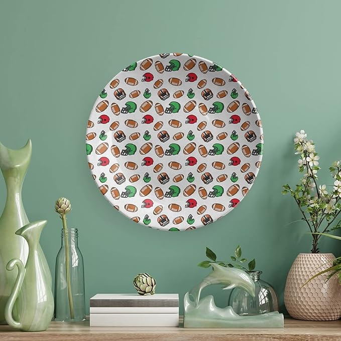 Ceramic Plates, American Football Decorative Ceramic Plates, Cartoon Style Rugby Icons Balls American, 8 Inch, for Dining, Parties, Wedding, Multicolor