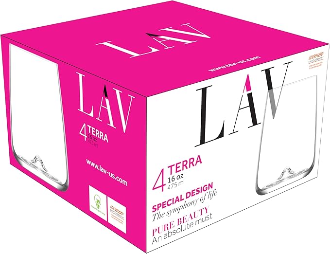LAV Terra 4-Pack Beverage Glasses – 16 fl oz Durable Drinkware Set, Classic Tall Glasses for Cocktails, Water, Cold Drinks – Ideal for Home & Bar Use