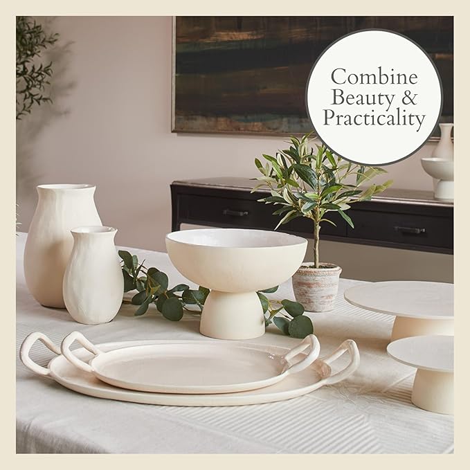 CG Hunter Large Crème Footed Bowl, Elegant Aluminum Serving Dish, Perfect for Home Decor, Dining Table Centerpiece, Fruit Display, Salad Serving, and Decorative Kitchen Accents