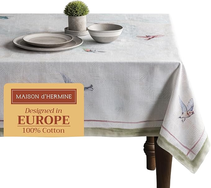 Maison d' Hermine Table Cloth Rectangle Table 100% Cotton 60 x 90 Inches Tablecloth Reusable Decorative for Dining Room Farmhouse Home Valentines Day Decorations Spring Summer - Flying Birds