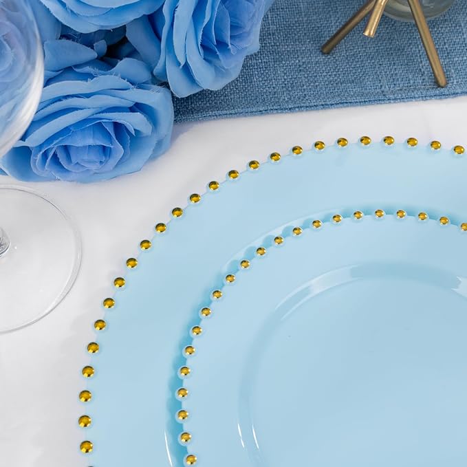 EI 60pcs Blue Plastic Plates,Dispoable Heavy Duty Plastic Plates with Gold Rim,Baby Blue Dessert/Dinner Plate,Fancy Elegant Plate for Party,Birthday,Afternoon Tea