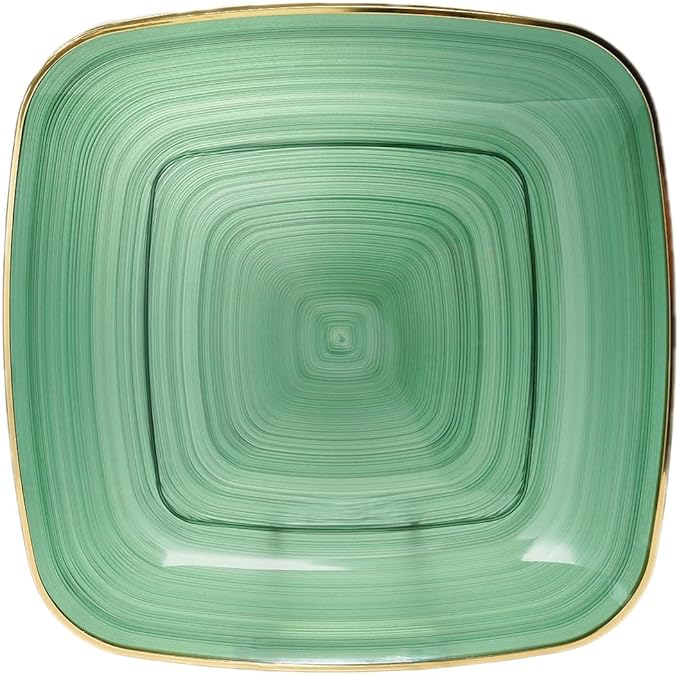 " OCCASIONS " 120 Plates Pack,(60 Guests) Premium Wedding Party Disposable Plastic Plates Set -60 x 10'' Dinner + 60 x 7'' Salad/Dessert (Belize Square in Green & Gold)