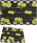 Vintage Lemon Placemat Set, Rustic Farmhouse Yellow Orange Fruit Leaves Black White Plaid Quotes Seamless Pattern Home Decor Linen Table Mats for Dining Room Kitchen Party (17x12in) x2P