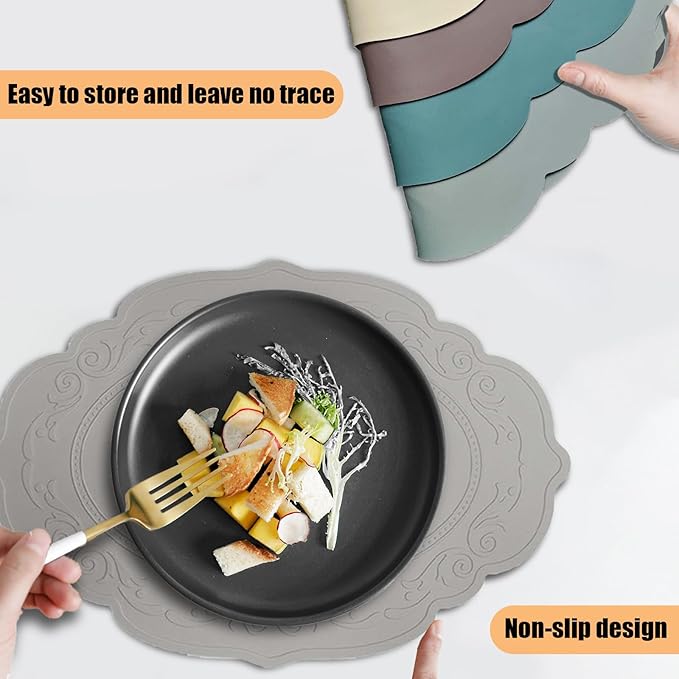 Silicone Placemats Set of 4, Oval Heat Resistant Non-Slip Table Mat, Waterproof Silicone Placemat, Insulating Placemats, Easy to Clean Table Placemats by Siliconty(4, Comb)