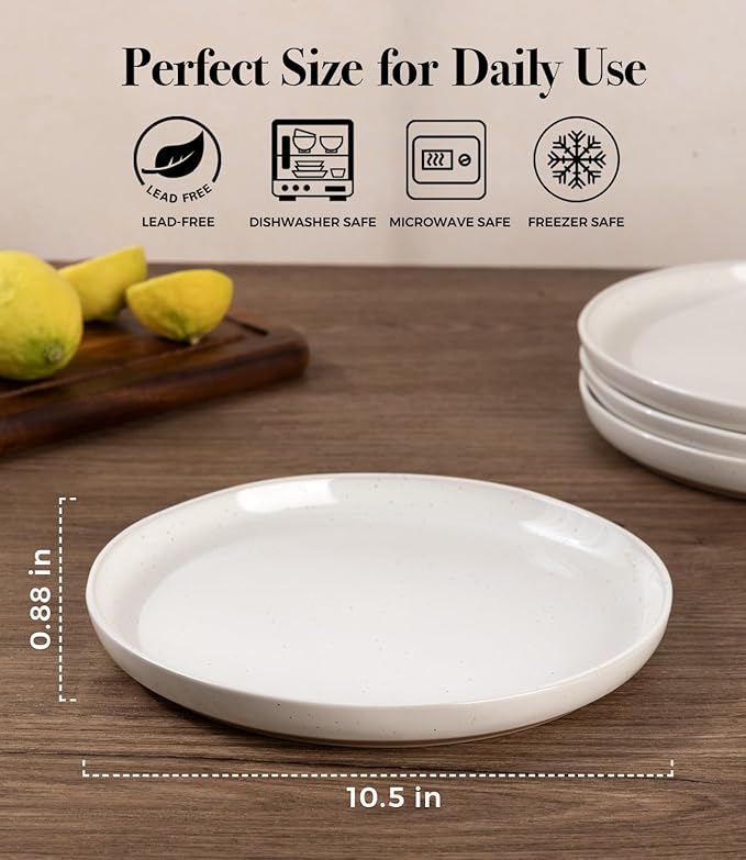AmorArc Ceramic Dinner Plates Set of 6,10.5 Inch Stoneware Plates Set for Dinner, Elegant Dish Set with Rustic Terracotta Underside,Microwave & Dishwasher Safe