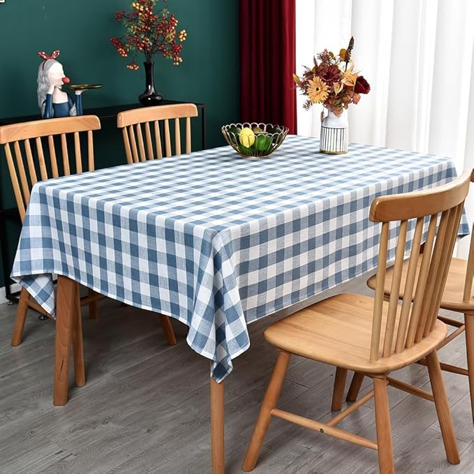 Gingham Table Cloth for Rectangle Tables Sky Blue Checkered Plaid Tablecloth Heavy Duty Cotton Blend Washable & Wrinkle Table Cover for Outdoor Kitchen Dining Picnic Camping (60x102 Inch)