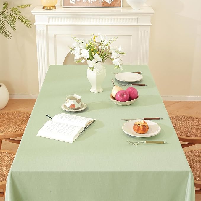 JIALE Spring Tablecloth, Heavy Duty Linen Style Textured Table Cloth Rectangle Tables, Wrinkle-Free Washable Waterproof Table Cover for Kitchen, Dining, Parties, 55"x120", Sage Green