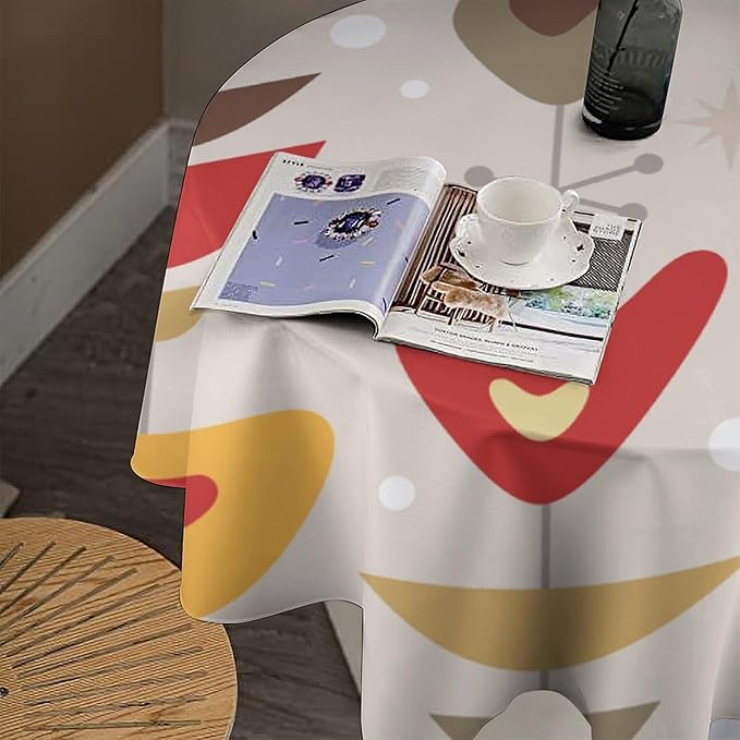 Retro Mid Century Round Tablecloth, Abstract Rustic Colorful Geometric Print Tablecloth for Home Party Dining Room Kitchen Decor 50Inch(127cm)