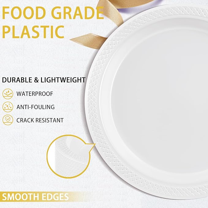 WELLIFE 7 Inch White Dessert Plates 150 Count, White Plastic Disposable Plates for Party Dessert Appetizers Salad Wedding Engagement Birthday