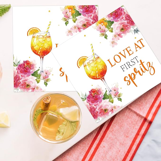 Spritz Bridal Shower Decorations - 50PCS Love at First Splitz Party Napkins Disposable Supplies, Cocktail Bachelorette Party Paper Napkins Supplies Decor (Size 6.5 Inch)