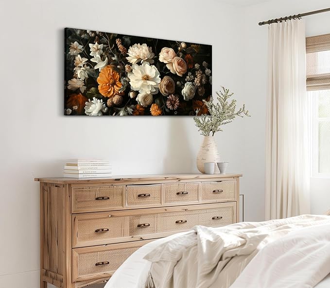 ADJUVANT Wall Art Vintage Floral Bouquet 60" L x 30" W, Flowers Peonies And Roses Canvas Painting Botanic Artwork Blossoms Prints Floral Wall Decor for Living Room Bedroom Dining Room Home Office