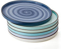 Sweese 10.5 Inch Porcelain Dinner Plates Set of 6, Gradient High Edge Dish Set - Dishwasher, Microwave, Oven Safe, Scratch Resistant, Kitchen Serving Dishes - Cool Assorted Colors