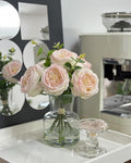 Lifelike Artificial Light Pink Rose Bouquet in Vase - 3D Petals & Stem Design - Table Centerpiece for Wedding, Restaurant, or Home Dining Room