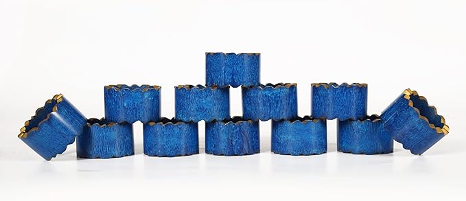 ALPHA Living HOME Handmade Epoxy Napkin Rings Set of 12 | Elegant Table Decor for Dining, Weddings & Events | Durable & Stylish Napkin Rings Holders | Art Deco Design (Blue Gold)