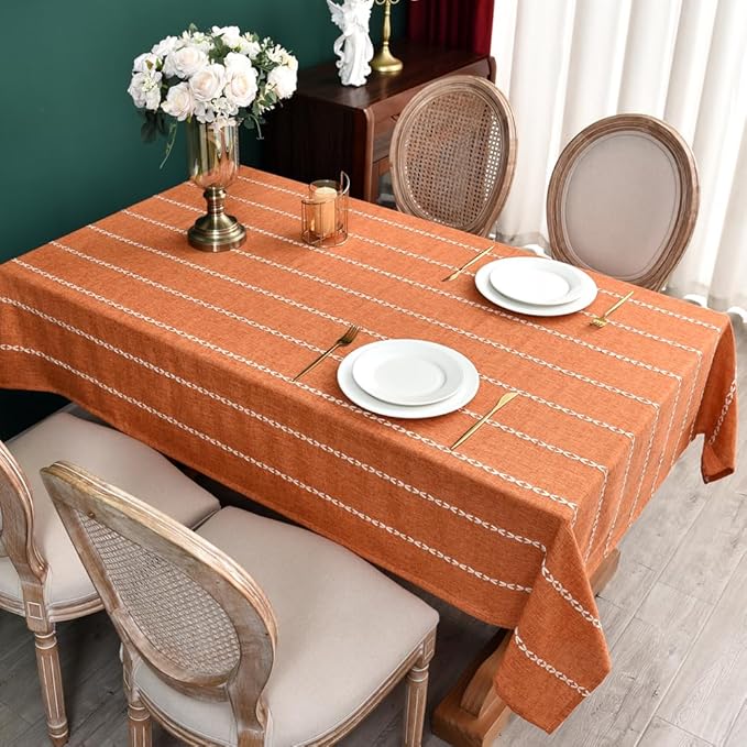 Zobesta Cotton Orange Table Cloth Square Table 53 x 53 Inch, Washable Farmhouse Tablecloth Cotton Tablecloth, Dining Table Cover for Halloween,Thanksgiving, Dining, Outdoor,Fall