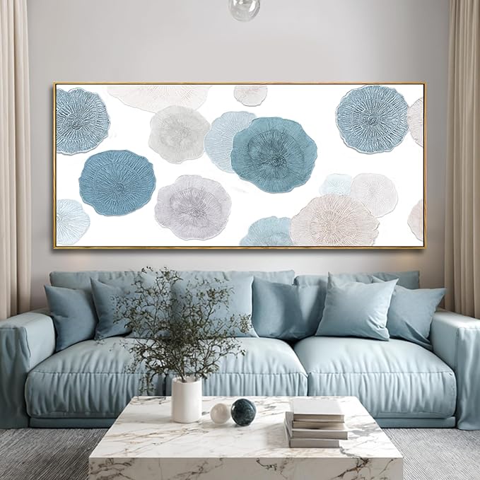 VAYIMDH Neutral Home Wall Decor Blue Canvas Wall Art Contemporary Decorative Painting 32"x70" Large Artwork for Living Room Bedroom