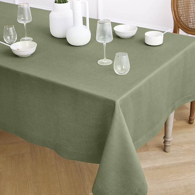 Solino Home Linen Tablecloth 60 x 108 Inch - 100% Pure Linen Oil Green Table Cloth for Rectangle Tables - Fete, Machine Washable Tablecloth for Spring, St Patricks Day, Easter