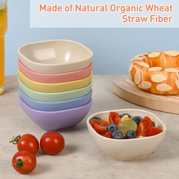 12 Pack Small Bowls, 4.5 OZ Assorted Colors Dipping Sauce Cups, Wheat Straw,Unbreakable,Plastic Prep for Side Dishes, Dessert, Snacks