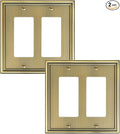 2-Pack Decorative Double Decorator Outlet Cover Plate, Durable Zinc Alloy Antique Brass Wall Plates for Electrical Outlets, Receptacle, GFCI Outlet, Dimmer Switch, 2-Gang, Corrosion Resistant