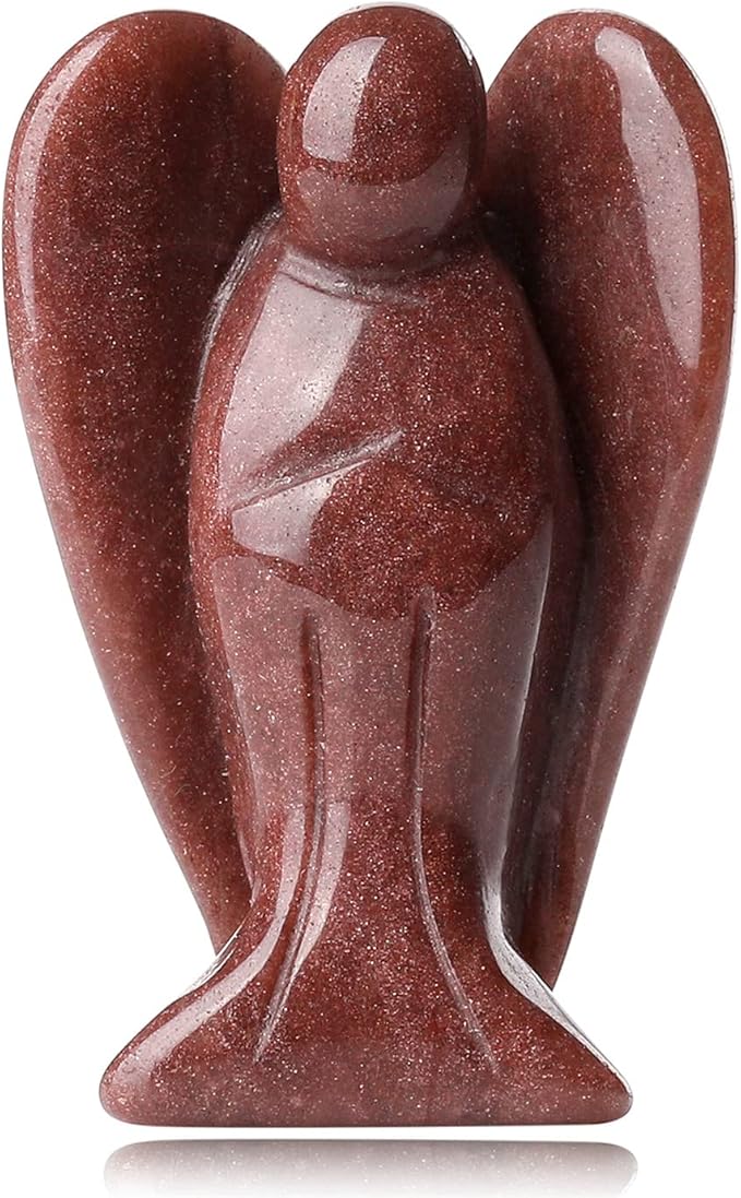 YATOJUZI 2" Strawberry Quartz Angel Decor Cute Polished Natural Stone Hand Carved Pink Healing Crystal Sculpture Statue Figurines Gemstone Hippie Home Room Office Desk Decoration Gifts for Women Men