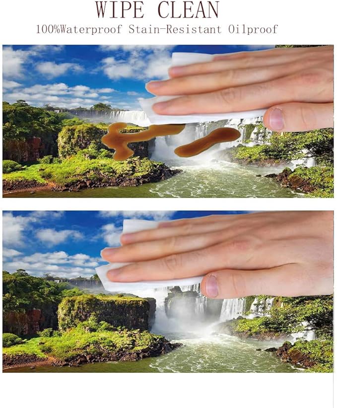 Round Edge Closing Tablecloth, Landscape Elastic Edged Tablecloth, Majestic Waterfall River Argentinean Falls Natural, Fit Round Tables 56inch Diameter, for Indoor Outdoor Fits, Multi