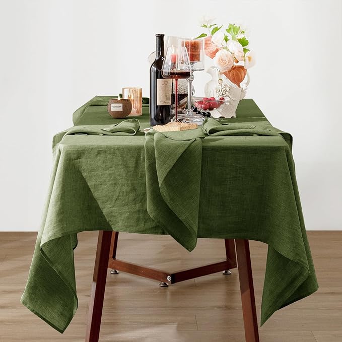 Talasily Linen Tablecloth 100% Pure Linen Table Cloth 60x108 Inches Rectangle Tablecloths Washable Cloths for Kitchen, Dining, Buffet Parties, Holidays, Picnic, Weddings and Restaurants-Green