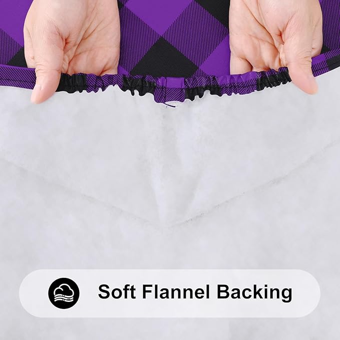 Smiry Rectangle Picnic Table Cloth, Elastic Waterproof Fitted Vinyl Tablecloths, Flannel Backed Buffalo Plaid Table Covers for Dining, Camping, Outdoor (Black and Purple, 30" x 96")