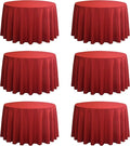 6-Pack Round 120-inch Red Table Cloths, Solid Stain and Wrinkle Resistant Circular Tablecloth, Premium Plain Weave Polyester Fabric Table Linen Covers for Hotel, Banquet