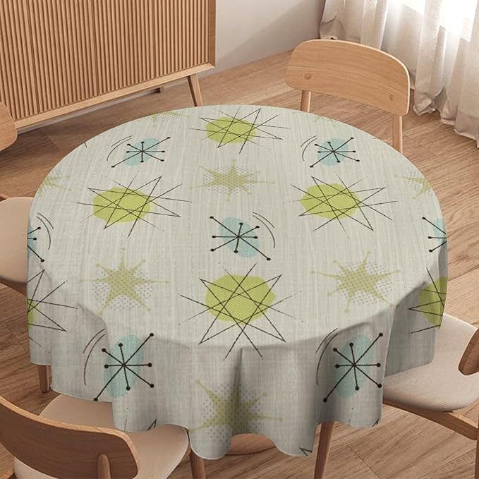 Mid Century Retro Round Tablecloth, Modern 1950s Style Abstract Geometric Vintage Print Tablecloth for Home Party Dining Room Kitchen Decor 36Inch(90cm)