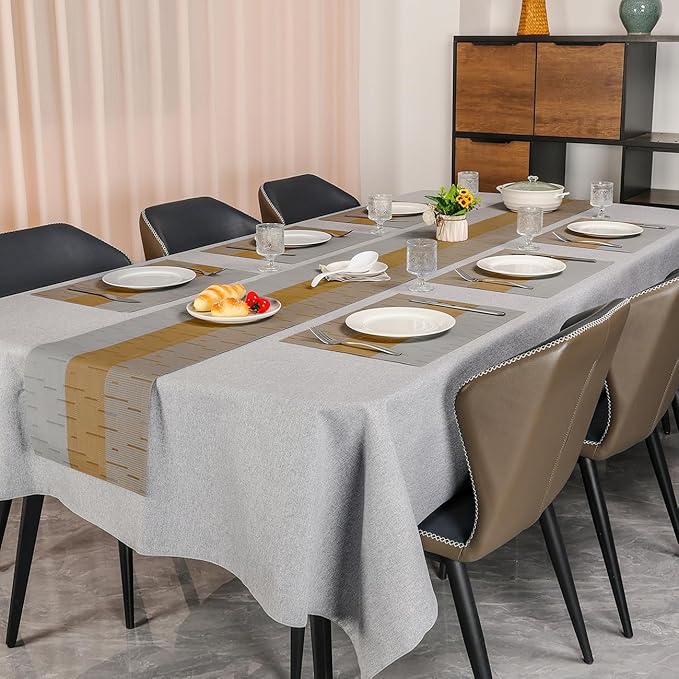 Placemats Set of 4, Vinyl Woven Place Mats Indoor Set of 4 Washable Wipeable PVC Table Mats Heat-Resistant Non Slip Placemat for Kitchen Dining Outdoor Table (Gray Light Brown, Set of 4)