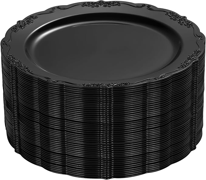 DaYammi 36PCS Black Plastic Plates, Heavy Duty Black Disposable Plates Premium 10inch Dinner Plates Hard Plastic Plates Disposable for Party and Wedding