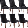 mikibama Linen Dining Chairs Set of 6 Channel Tufted Kitchen Dinner Chair Comfy Fabric Upholstered Accent Chair for Dining Room with Solid Wood Legs (Black 6pc)