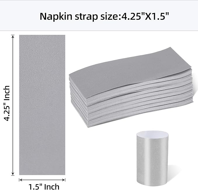 Germiwipe 2500 Pcs Gray Napkin Bands,Paper Napkin Rings Self-Adhesive,Silverware Wraps Bands, Perfect for Birthday Parties, Weddings, Family Reunion & Events