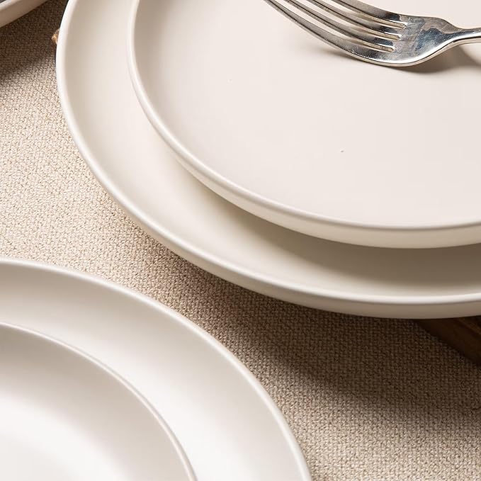 12-Piece Stoneware Dinnerware Set with Mugs | Microwave and Dishwasher Friendly | Stackable Matte Glaze Plates & Bowls | Service for 3 (White for 4)