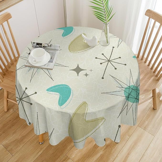Mid Century Round Tablecloth, Modern Atomic Abstract Geometric Pattern Tablecloth for Home Party Dining Room Kitchen Decorm 36Inch(90cm)